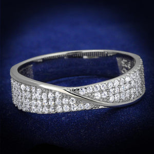 TS373 - Rhodium 925 Sterling Silver Ring with AAA Grade CZ  in Clear - Joyeria Lady