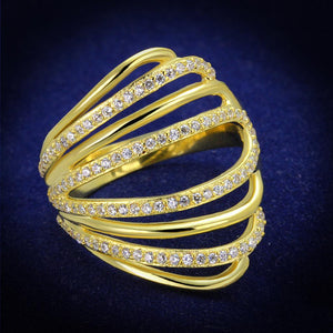 TS379 - Gold 925 Sterling Silver Ring with AAA Grade CZ  in Clear - Joyeria Lady