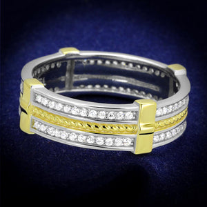 TS384 - Reverse Two-Tone 925 Sterling Silver Ring with AAA Grade CZ  in Clear - Joyeria Lady