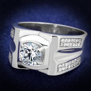 TS385 - Rhodium 925 Sterling Silver Ring with AAA Grade CZ  in Clear - Joyeria Lady