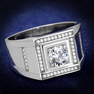 TS386 - Rhodium 925 Sterling Silver Ring with AAA Grade CZ  in Clear - Joyeria Lady