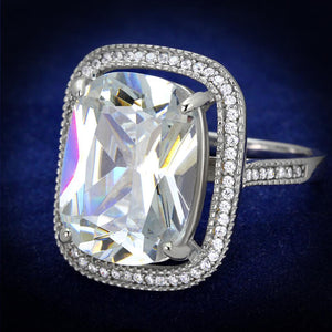 TS391 - Rhodium 925 Sterling Silver Ring with AAA Grade CZ  in Clear - Joyeria Lady