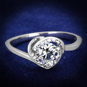 TS398 - Rhodium 925 Sterling Silver Ring with AAA Grade CZ  in Clear - Joyeria Lady