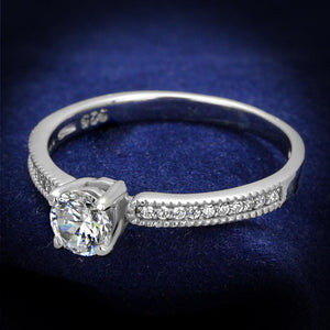 TS401 - Rhodium 925 Sterling Silver Ring with AAA Grade CZ  in Clear - Joyeria Lady