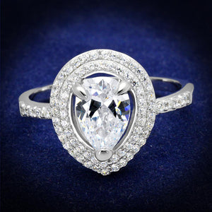 TS414 - Rhodium 925 Sterling Silver Ring with AAA Grade CZ  in Clear - Joyeria Lady
