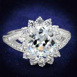 TS415 - Rhodium 925 Sterling Silver Ring with AAA Grade CZ  in Clear - Joyeria Lady