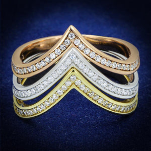 TS416 - Rhodium + Gold + Rose Gold 925 Sterling Silver Ring with AAA Grade CZ  in Clear - Joyeria Lady
