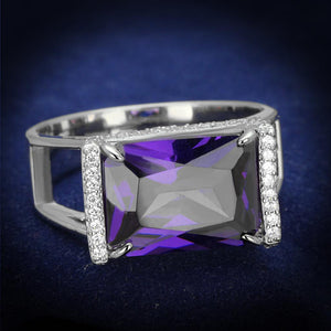 TS417 - Rhodium 925 Sterling Silver Ring with AAA Grade CZ  in Amethyst - Joyeria Lady