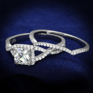 TS420 - Rhodium 925 Sterling Silver Ring with AAA Grade CZ  in Clear - Joyeria Lady