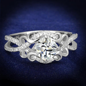 TS421 - Rhodium 925 Sterling Silver Ring with AAA Grade CZ  in Clear - Joyeria Lady