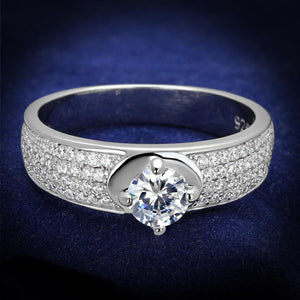 TS428 - Rhodium 925 Sterling Silver Ring with AAA Grade CZ  in Clear - Joyeria Lady