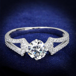 TS430 - Rhodium 925 Sterling Silver Ring with AAA Grade CZ  in Clear - Joyeria Lady