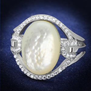 TS456 - Rhodium 925 Sterling Silver Ring with Precious Stone Conch in White - Joyeria Lady