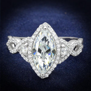 TS457 - Rhodium 925 Sterling Silver Ring with AAA Grade CZ  in Clear - Joyeria Lady