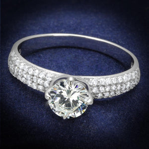TS458 - Rhodium 925 Sterling Silver Ring with AAA Grade CZ  in Clear - Joyeria Lady