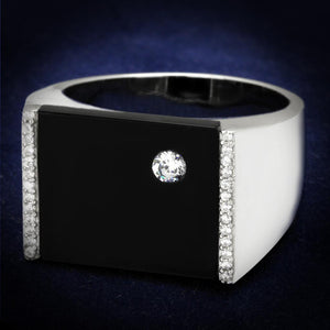 TS459 - Rhodium 925 Sterling Silver Ring with Synthetic Onyx in Jet - Joyeria Lady