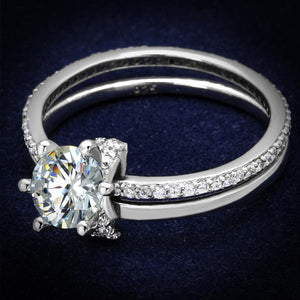 TS464 - Rhodium 925 Sterling Silver Ring with AAA Grade CZ  in Clear - Joyeria Lady