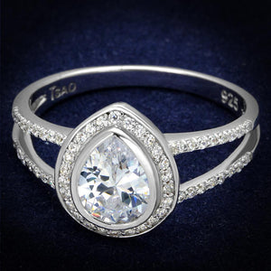 TS465 - Rhodium 925 Sterling Silver Ring with AAA Grade CZ  in Clear - Joyeria Lady