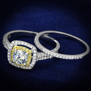 TS467 - Reverse Two-Tone 925 Sterling Silver Ring with AAA Grade CZ  in Clear - Joyeria Lady