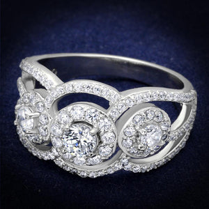 TS468 - Rhodium 925 Sterling Silver Ring with AAA Grade CZ  in Clear - Joyeria Lady