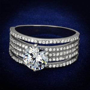 TS473 - Rhodium 925 Sterling Silver Ring with AAA Grade CZ  in Clear - Joyeria Lady