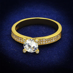 TS474 - Gold 925 Sterling Silver Ring with AAA Grade CZ  in Clear - Joyeria Lady