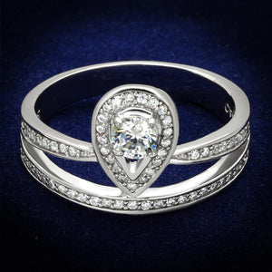 TS476 - Rhodium 925 Sterling Silver Ring with AAA Grade CZ  in Clear - Joyeria Lady