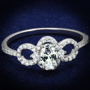 TS486 - Rhodium 925 Sterling Silver Ring with AAA Grade CZ  in Clear - Joyeria Lady