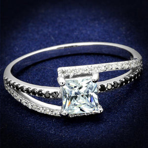 TS488 - Rhodium 925 Sterling Silver Ring with AAA Grade CZ  in Clear - Joyeria Lady