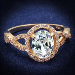 TS489 - Rose Gold 925 Sterling Silver Ring with AAA Grade CZ  in Clear - Joyeria Lady