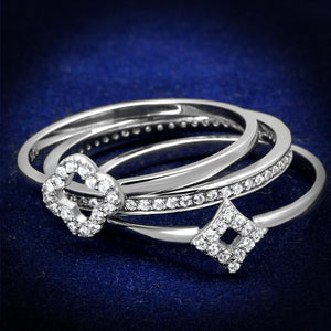 TS491 - Rhodium 925 Sterling Silver Ring with AAA Grade CZ  in Clear - Joyeria Lady