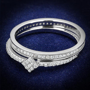 TS498 - Rhodium 925 Sterling Silver Ring with AAA Grade CZ  in Clear - Joyeria Lady