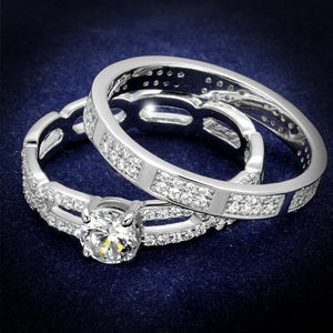 TS499 - Rhodium 925 Sterling Silver Ring with AAA Grade CZ  in Clear - Joyeria Lady