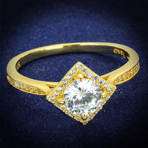 TS500 - Gold 925 Sterling Silver Ring with AAA Grade CZ  in Clear - Joyeria Lady