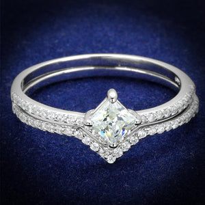 TS504 - Rhodium 925 Sterling Silver Ring with AAA Grade CZ  in Clear - Joyeria Lady