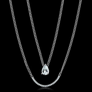 TS514 Rhodium 925 Sterling Silver Necklace with AAA Grade CZ in Clear - Joyeria Lady