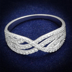 TS516 - Rhodium 925 Sterling Silver Ring with AAA Grade CZ  in Clear - Joyeria Lady