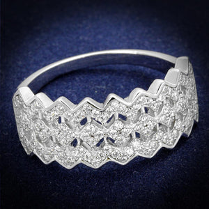 TS517 - Rhodium 925 Sterling Silver Ring with AAA Grade CZ  in Clear - Joyeria Lady