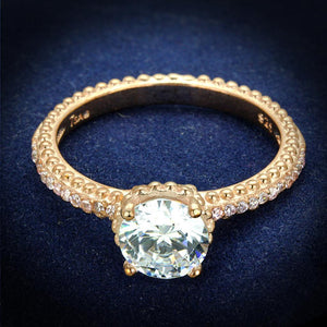 TS518 - Rose Gold 925 Sterling Silver Ring with AAA Grade CZ  in Clear - Joyeria Lady