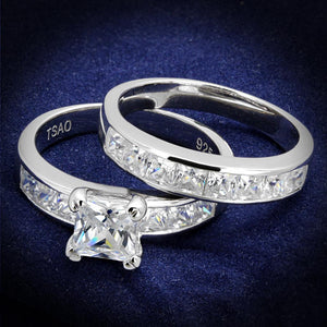 TS520 - Rhodium 925 Sterling Silver Ring with AAA Grade CZ  in Clear - Joyeria Lady