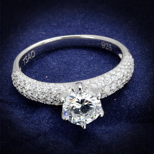 TS521 - Rhodium 925 Sterling Silver Ring with AAA Grade CZ  in Clear - Joyeria Lady