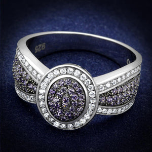 TS523 - Rhodium + Ruthenium 925 Sterling Silver Ring with AAA Grade CZ  in Amethyst - Joyeria Lady