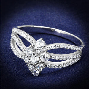 TS528 - Rhodium 925 Sterling Silver Ring with AAA Grade CZ  in Clear - Joyeria Lady