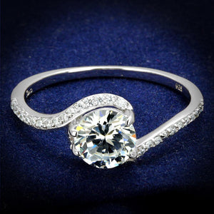 TS536 - Rhodium 925 Sterling Silver Ring with AAA Grade CZ  in Clear - Joyeria Lady