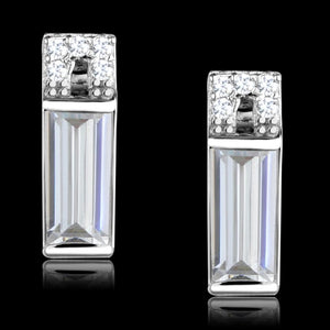 TS550 Rhodium 925 Sterling Silver Earrings with AAA Grade CZ in Clear - Joyeria Lady