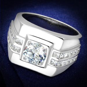 TS553 - Rhodium 925 Sterling Silver Ring with AAA Grade CZ  in Clear - Joyeria Lady
