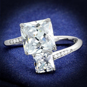 TS557 - Rhodium 925 Sterling Silver Ring with AAA Grade CZ  in Clear - Joyeria Lady
