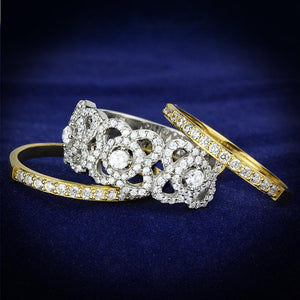 TS569 - Gold+Rhodium 925 Sterling Silver Ring with AAA Grade CZ  in Clear - Joyeria Lady