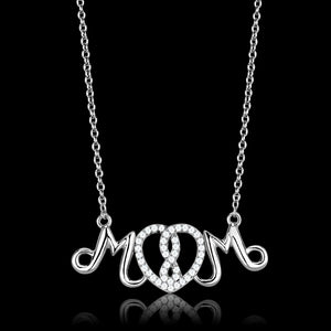 TS571 Rhodium 925 Sterling Silver Necklace with AAA Grade CZ in Clear - Joyeria Lady