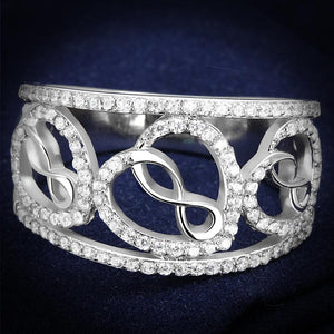 TS573 - Rhodium 925 Sterling Silver Ring with AAA Grade CZ  in Clear - Joyeria Lady